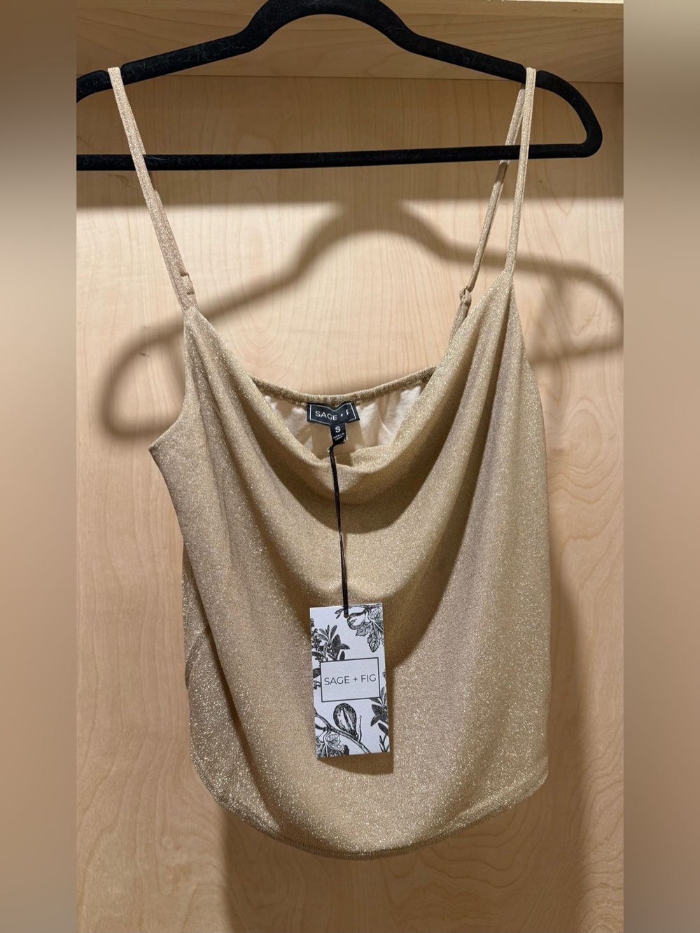 Sage + Fig Gold Shimmer Cowl Neck Tank Top Size Small NEW